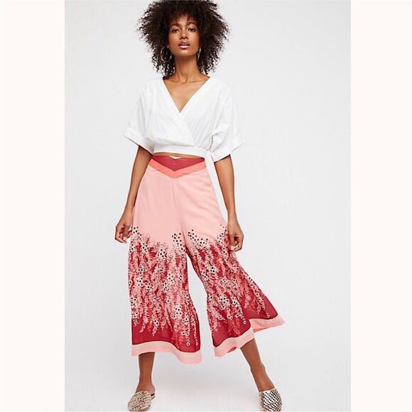 Free People Off The Grid Lightweight Floral Print Culottes Palazzo Pants Size M - Picture 13 of 13